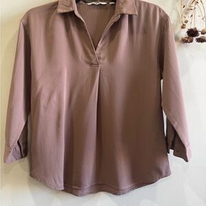 Uniqlo Pink Polo Collar Blouse with 3/4 Sleeves